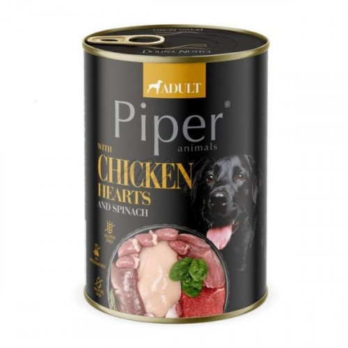 PIPER konzerva pre psa kuracie srdiečka so špenátom, 400g