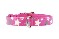detail COLLAR Kožený obojok s hviezdami Glamour, 30-39cm/20mm, ružová
