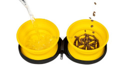 KIWI WALKER Double Travel Bowl-slowfeeder, oranžová
