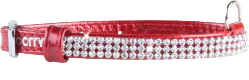 COLLAR Lesklý kožený obojok s kryštálmi, 30-39cm/20mm, červená