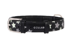 COLLAR Obojok kožený s hviezdami Glamour, 27-36cm/15mm, čierna