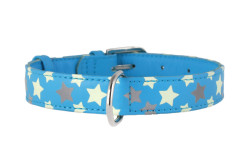 COLLAR Obojok kožený s hviezdami Glamour, 19-25cm/9mm, modrá