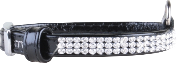 detail COLLAR Obojok kožený lesklý s kryštálmi, 19-25cm/9mm, čierna