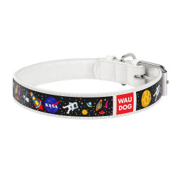 WAU DOG Kožený obojok Nasa, 19-25 cm, biela