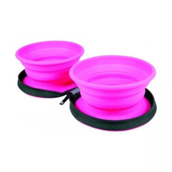 KIWI WALKER Double Travel Bowl-slowfeeder, ružová