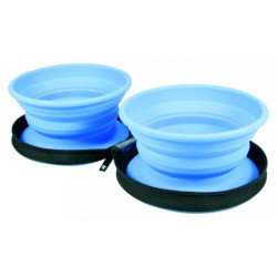 KIWI WALKER Double Travel Bowl-slowfeeder, modrá