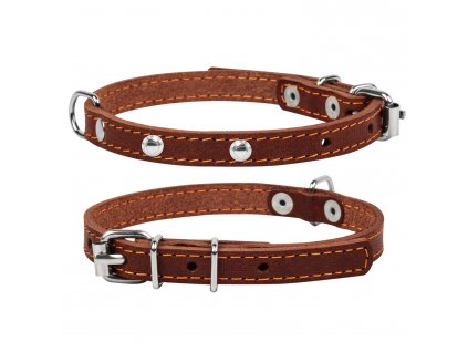 detail WAU DOG Obojok Collar kožený s dekoráciou, 48-63cm/35mm, hnedá