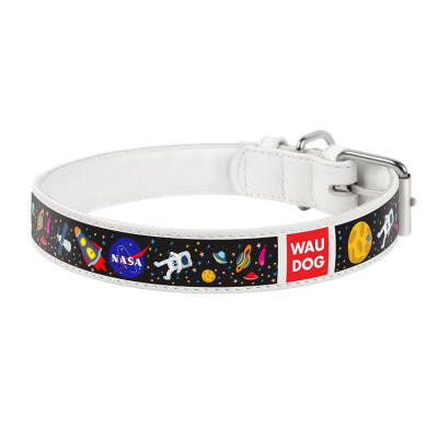 WAU DOG Kožený obojok Nasa, 27-36 cm, biela