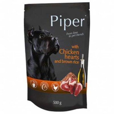 detail PIPER kapsička pre psov kuracie srdiečka s hnedou ryžou, 500 g