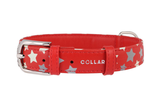 detail COLLAR Obojok kožený s hviezdami Glamour, 30-39cm/20mm, červená