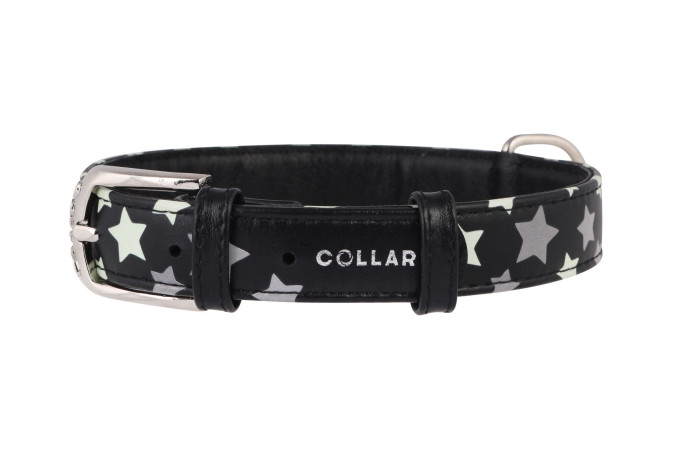 detail COLLAR Kožený obojok s hviezdami Glamour, 30-39cm/20mm, čierna