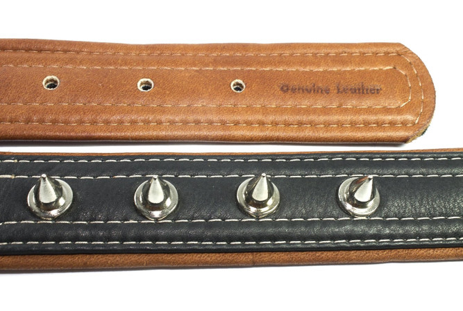 detail COLLAR Kožený obojok zdobený ostňami Soft, 40-60cm/35mm, čierno-hnedá