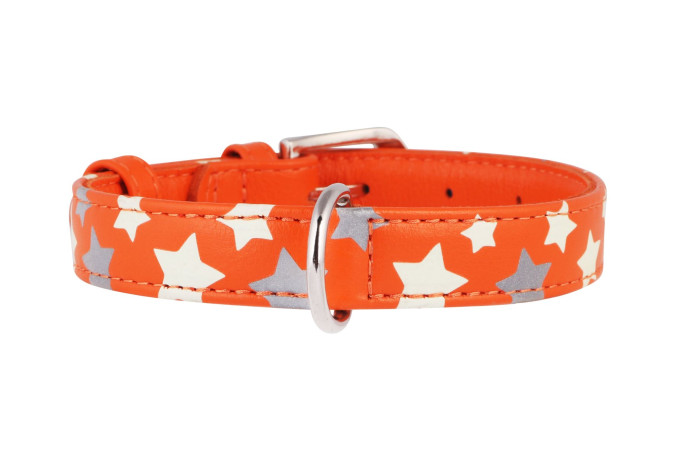 detail COLLAR Kožený obojok s hviezdami Glamour, 38-49cm/25mm, oranžová