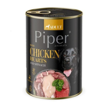 detail PIPER konzerva pre psa kuracie srdiečka so špenátom, 800g