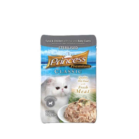 detail PRINCESS PREMIUM CLASSIC POUCH chicken/tuna/baby clams sterilised, 70g