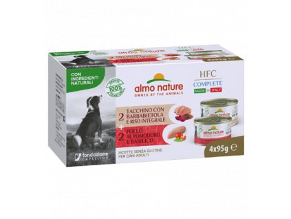 detail ALMO NATURE HFC Dog Multi nature konzerva kura s bazal+morka+ryža, 4 x 95 g