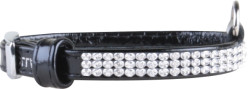 COLLAR Lesklý kožený obojok s kryštálmi Brili, 38-49 cm/25mm, čierna