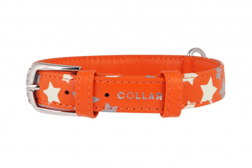 COLLAR Kožený obojok s hviezdami Glamour, 30-39cm/20mm, oranžová