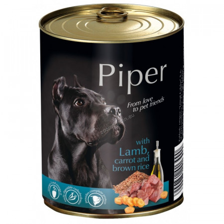detail PIPER konzerva pre psov jahňa mrkva a hnedá ryža, 800g